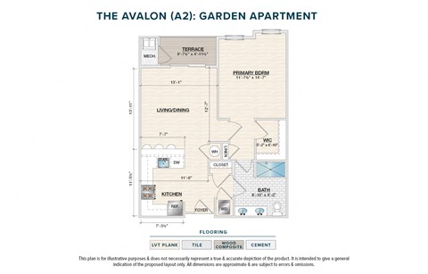 Floor plan for 1 bed, 1 bath, 761 sqft
